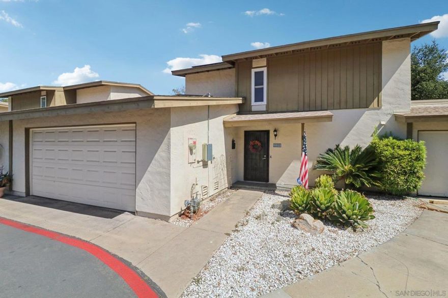 Welcome to Casa Del Sol Estates! This move-in-ready 4-bedroom, 2-bath townhome offers approximately 1,497 sq. ft. of comfortable living space. The thoughtfully designed floor plan includes a convenient downstairs bedroom with a walk-in closet. Recent updates feature an upgraded HVAC system, fresh interior paint, newer carpet, dual-pane windows, and modern light fixtures throughout.   The kitchen is equipped with a 5-burner stove, gas oven, new dishwasher, new countertops, and a refrigerator—perfect for everyday living and entertaining. The home features leased Solar Panels with battery backup, providing energy efficiency.   Additional highlights include an attached 2-car garage with laundry hookups, plus one additional parking space. The private, fenced patio opens to a serene greenbelt, offering a relaxing outdoor retreat.   Community amenities include a pool, picnic area, RV parking, and beautifully landscaped common areas. Conveniently located near Lakeside shopping, dining, Lindo Lake, and more.