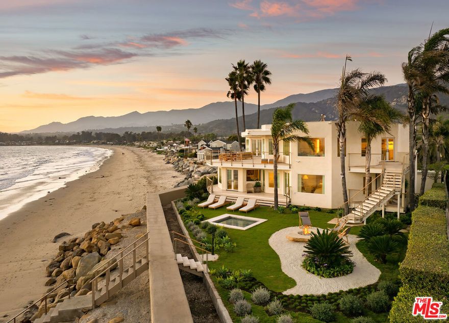 Floating above the Pacific & grounded in stunning design, the next level of Padaro Beach living has arrived. A statement of architectural artistry, this groundbreaking beachfront estate commands approx. 100 feet of rare ocean frontage. An expansive great room anchors the residence, where the kitchen, dining & living spaces all unfold naturally to an oceanfront terrace. The primary suite is private & luxurious w a large closet & spa bath. The resort living continues w 4 add'l ocean view bedroom suites, a gym, theatre & wine cellar. Sunlit patios, a fire pit, spa & private guest house are surrounded by lush gardens, creating a private oasis just steps from the sand. Welcome to the next wave of coastal living, where style & sea converge in a singular expression of California luxury