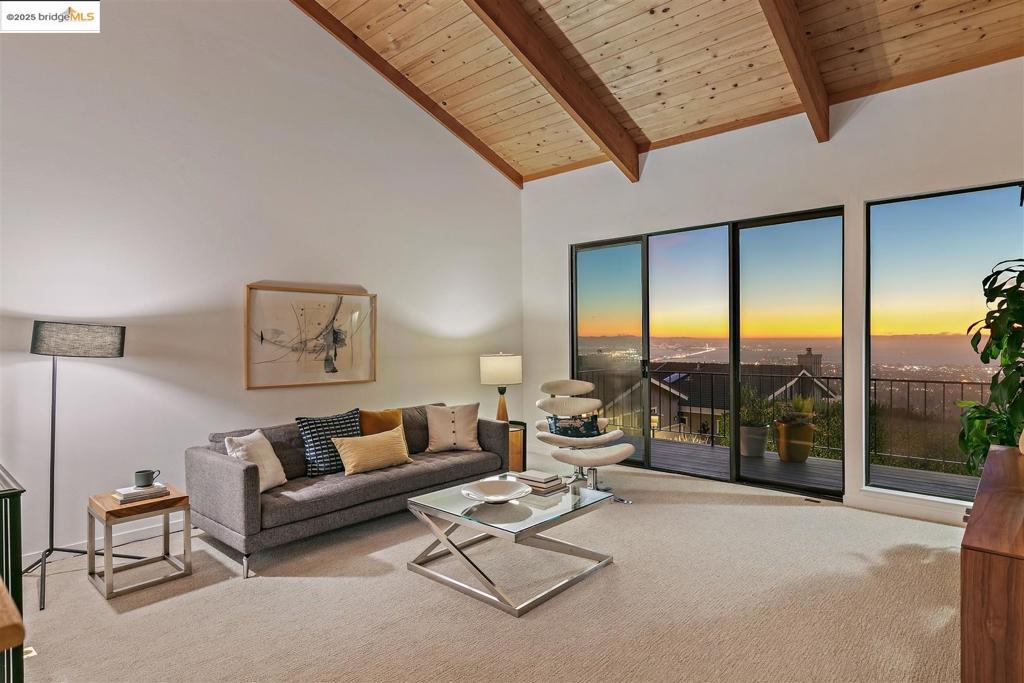 A hillside haven in coveted Hiller Highlands, 23 Binnacle Hill showcases panoramic views of San Francisco, the Golden Gate Bridge, Marin, and beyond—set amongst expansive, privately owned community hillside that provides a rare sense of space and natural beauty. Built in 1993, this contemporary 2+ bedroom, 2 bath home features an airy open floor plan with soaring vaulted ceilings that flood the interior with natural light. Perfect for both entertaining and everyday living, the home offers a view deck off the living room and a private garden off the kitchen, creating a seamless indoor-outdoor flow. Inside, the spacious living room serves as the centerpiece of the home, while the recently updated kitchen—appointed with stone counters and all-new appliances—combines style and function. Ideally situated where the Berkeley and Oakland Hills meet, Hiller Highlands provides convenient access to Rockridge, Elmwood, Piedmont, Orinda, and Lafayette, along with direct freeway connections to San Francisco for commuter convenience. Views: Downtown