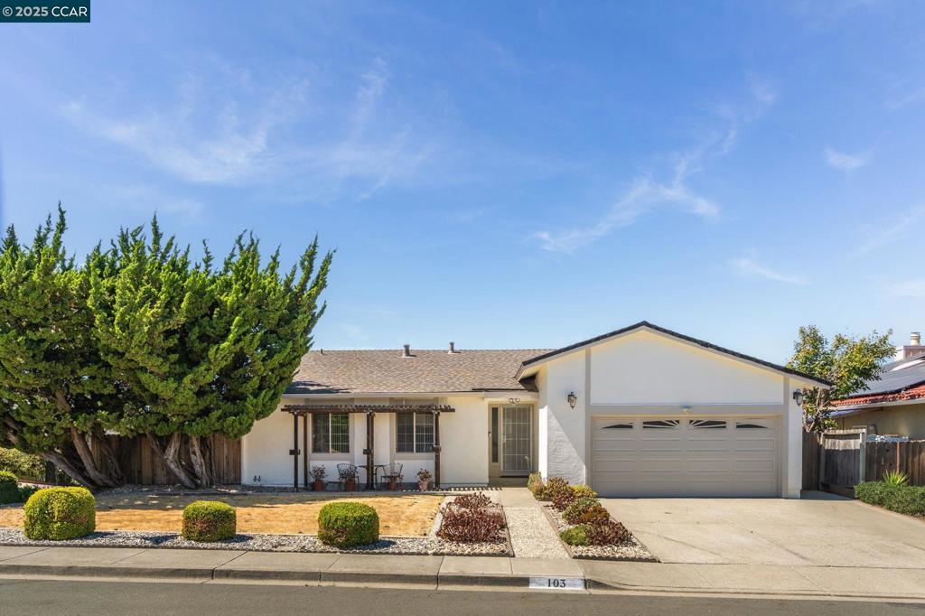 This inviting single-story home is on a spacious 7,000 sq ft corner lot. Featuring 3 bedrooms and 2 bathrooms, the home offers a functional layout with an open kitchen with stainless steel appliances, granite counters, and a central island that flows seamlessly into the dining and living areas. Vaulted ceilings and a cozy fireplace enhance the living room, creating a warm and welcoming atmosphere. The backyard is a blank canvas with endless potential—perfect for gardening, play, or entertaining under the pergola-covered brick patio. Conveniently located near freeways, schools, shops, restaurants, and the Hercules Transit Center, this home also provides easy access to Berkeley, Oakland, and San Francisco. Offering comfort, space, and a prime location, it’s an excellent opportunity to make your own.