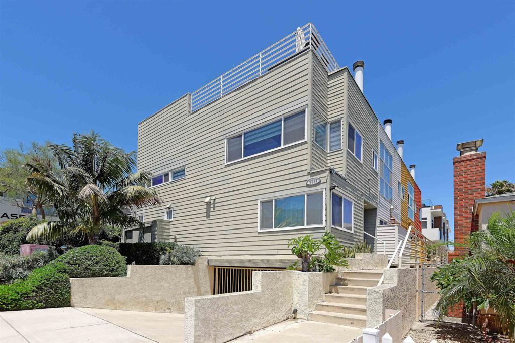 Tucked away, and just steps to Point Loma Village, San Diego Yacht Club and Shelter Island, this special contemporary tri-level unit is not to be missed. One of four units in a highly desirable location. Remarkable Views to the bay, marinas, mountains, downtown and Point Loma from the rooftop deck! Large Bonus Loft is ideal home office, guest room or retreat. Large Bay Window Fills the High Ceilings of the Living/Dining Room. Open concept kitchen + 1/2 bath + fireplace. 2 first-level bedrooms, each with a private patio. Conveniently located, the large stacked, in-unit washer and dryer are on the same level as bedrooms. 2 assigned parking spaces, gated garage AND extra large Private Storage Room. A common elevator allows you to transport items from the garage to kitchen and living room level. Well positioned to all of the best that Point Loma has to offer: Yacht Clubs, Restaurants, Shops, Shelter Island, San Diego Int'l Airport. Colleges and Universities nearby with the Pacific Ocean on the other side of the hill. Make this your own or use it as a second home/retreat. See This!