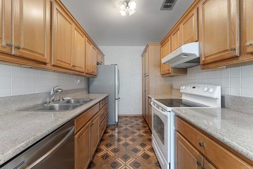 Welcome to this charming and spacious home in a desirable poolside community, offering comfort, privacy, and a resort-style lifestyle. With a prime location facing the sparkling pool and spa, this residence combines a thoughtful layout, fresh updates, and inviting outdoor spaces. Step inside to a bright living and dining area accented with crown molding, recessed lighting, and attractive laminate/vinyl plank flooring. Large windows and a sliding glass door fill the space with natural light and open to a private balcony with pool views — the perfect place to relax or entertain. The kitchen is well cared for and inviting, offering plenty of cabinetry, counter space, and a functional layout ideal for everyday living and meal preparation. The bedroom is generously sized, with flooring replaced just a few years ago, while the bathroom has been beautifully updated with modern finishes, a sleek vanity, and a stylish walk-in shower. Fresh paint throughout creates a clean and welcoming atmosphere. This home also provides a private entrance — no apartment-style corridor access — adding to its comfort and sense of privacy. Additional highlights include: flat cool roof replaced a few years ago with an energy-efficient system designed to reduce heat, freshly painted interior, updated bedroom flooring, and a secure, well-maintained building with welcoming lobby and modernized common areas. Community amenities include a sparkling pool, relaxing spa, BBQ area, sauna with shower, and a recreation room complete with kitchen facilities perfect for hosting parties and gatherings. Beyond the community, you’ll love the convenient location with quick freeway access for an easy commute, nearby shopping centers with grocery stores and specialty markets, popular restaurants and cafés, and neighborhood parks for outdoor enjoyment. The property is just minutes from entertainment, fitness centers, and public transit, making it ideal for both work and leisure. Whether you are a first-time buyer, downsizer, or investor, this home offers excellent value in a highly sought-after area. With its poolside setting, private entrance, fresh updates, and outstanding community amenities, this residence is move-in ready and waiting for you to call it home.