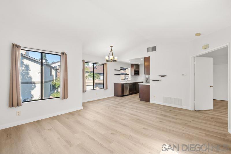 Elegantly remodeled second floor corner unit with 1 bed 1 bath condo. Nobody above or below you! Great sound-proof walls. Soaring vaulted ceiling with natural lights bring airy feeling. Modern finishes make this condo perfect retreat to enjoy all amenities. New sleek vinyl flooring throughout. Strong Goodman HVAC. In-unit laundry with newer washer/dryer. Newer upgraded stove, oven, microwave, fridge. New dishwasher. Ergonomic kitchen with new quartz counters, upgraded wood cabinets, new sink/faucet to make cooking a delight. Huge living room with many windows. New light fixtures. Smooth ceiling in all rooms. Just freshly painted. Tiled bathroom with new sink/faucets to indulge you. Wall-mounted safe. Private patio for your morning coffee. Just few steps away 1 car detached garage with storage space. Next to the pool/Jacuzzi. Highly desirable area in quiet neighborhood with open space/hiking trails. Walking distance to shopping plaza, restaurants, Smart & Final, CVS, UPS, Starbucks, Dixieline, banks. Just couple minutes to freeways 94/125. Available now & move in ready. Deposit $2700. Rent $2700. Minimum 1 year lease. Water/sewer/trash included. Tenant pays electricity/hot water. 1 small dog/cat is ok. Requirements: proof of annual income above $80,000, no eviction history, tenants insurance. Please apply via Zillow.