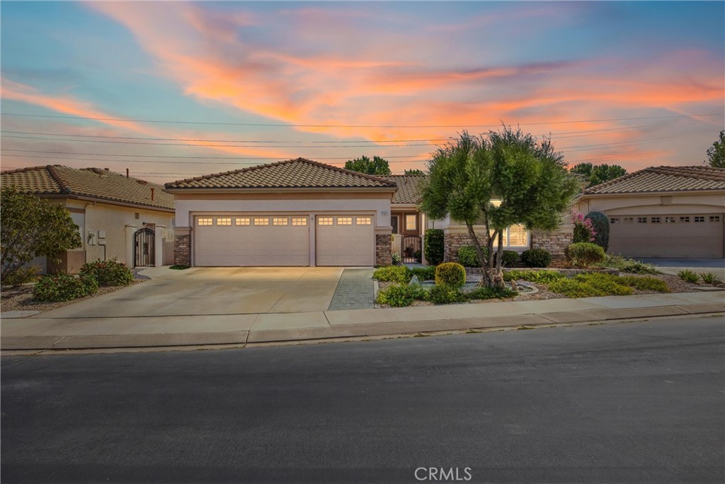 Only plan in Sun Lakes with 3 car garage - this one is lovely and on the Greenbelt with a view of the fifth fairway, Mt. San Jacinto. Wisteria plan
kept immaculate with 2 bedrooms, 2.5 baths and den. Home also has formal living room and family room with an island in the kitchen and inside laundry room - YOU MUST SEE THIS HOME TO APPRECIATE ALL THE UPGRADES. HVAC has been updated a 2021 and carry warranties thru 2031 and 2041. Stamped concrete edge driveway and front entry - Phantom Screen doors - Leaded Glass Windows at entry and powder room - upgraded white cabinetry throughout home - custom wall with cutouts between entry and dining room - solid wood Avalon Shutters in living room and carpet upgraded recently - Sold slab granite countertops - custom window moldings - decorator hanging lights over island - trash recycling cupboard - extra insulation in wall between kitchen and laundry - Solid wood 4" Avalon Shutters in both bedrooms - Custom vanity with added storage drawers in master bath - Garage cabinets and added storage - lighted attic storage above garage via access ladder - beautifully hardscaped front and back - and a lovely patio to enjoy your evening drink of choice. After all that, all the benefits of Sun Lakes Country Club making your retirement days go fast.