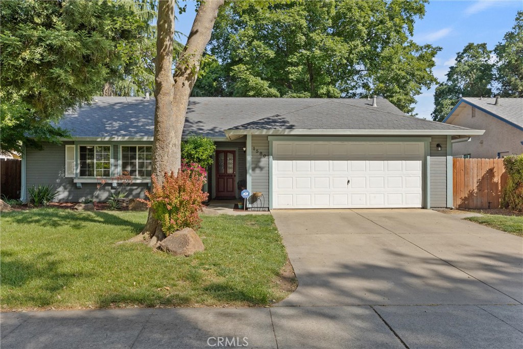 3/2 open floor plan, kitchen with granite counter tops, cabinets, gas stove and stainless steel appliances were upgraded in 2019. Vaulted ceiling, hardwood styled laminate floors, large backyard with shed and gazebo. Laundry area is separate from garage. Garage has another room for anything you would like, extra guest room, playroom, or workout room. Great neighborhood close to CSUC, shopping, Elementary School, and park. U shape street off of 32.