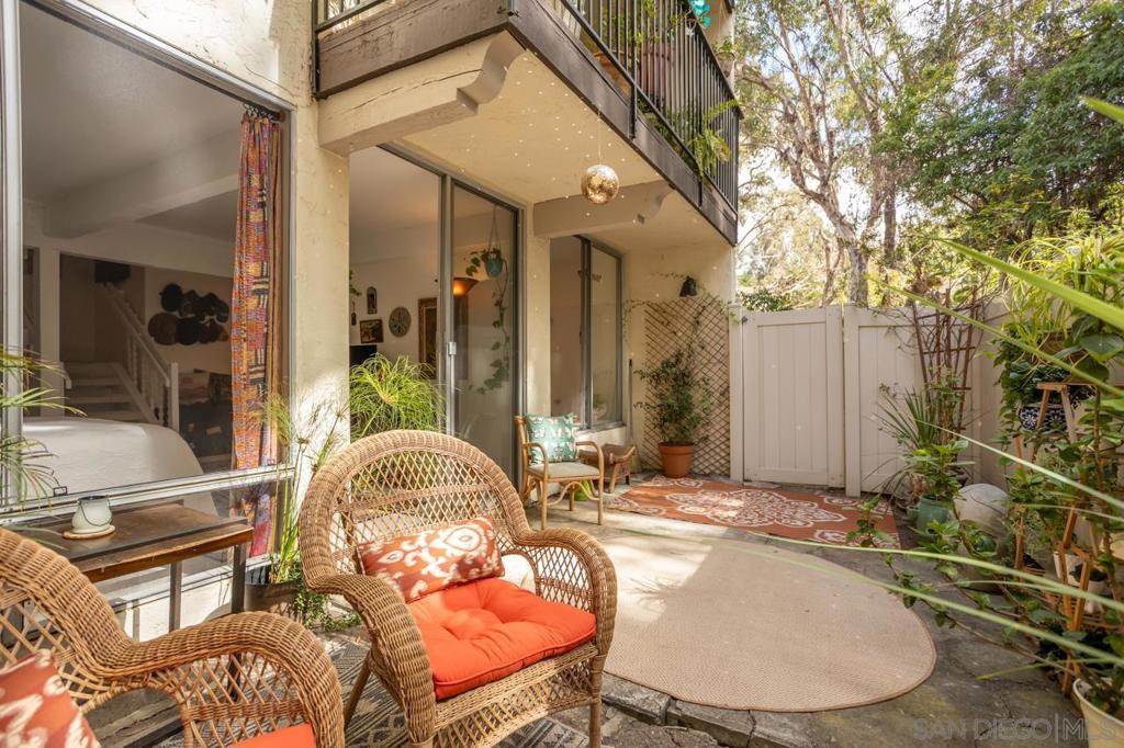 Welcome home to your La Costa Hideaway, featuring over 1,750 sq ft of tree-lined serenity. Enjoy a spacious and private tri-level retreat featuring floor-to-ceiling views of lush greenery, patios on each level, and a fully fenced yard on the ground floor. The open-concept layout is sure to impress, complemented by warm wood cabinetry, an eat-at kitchen bar, and a flexible space perfect for a pantry or craft room. The home also boasts recessed lighting and luxurious plank floors throughout. This blend of indoor/outdoor living with a boho 70’s charm and thoughtful modern updates throughout make this the place to call home. Not to mention it is quiet and inviting—your own hidden retreat in the heart of La Costa. Seller also have leases solar but contract can be cancelled or assigned for a low cost of $160 per month.