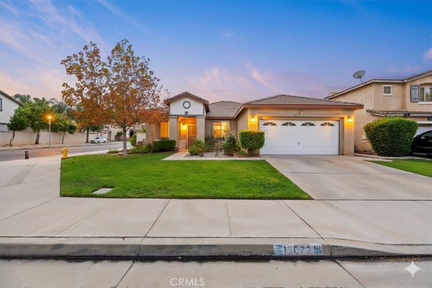 Welcome to 16072 Palomino Lane in Moreno Valley Ranch!

This beautifully maintained single-story home offers 4 bedrooms, 2 bathrooms, and 1,860 square feet of comfortable living space on a desirable corner lot. The open floor plan features a spacious family room with a cozy fireplace, perfect for relaxing or entertaining. The kitchen opens to the dining area, creating a seamless flow throughout the main living spaces.



Enjoy plenty of parking for family and guests, along with a large two-car garage and a durable tile roof. Step outside to a covered patio overlooking a generous, pool-sized backyard with mature landscaping that provides a serene, park-like setting—ideal for gatherings or quiet evenings outdoors.



Located in the sought-after Moreno Valley Ranch, a 3,800-home master-planned community, residents enjoy exceptional amenities including a 35-acre lake with fishing and boating, a large community pool and spa, a fitness center, private and public parks, and a residents-only recreation center.



Conveniently situated near local schools, shopping, and freeway access, this home offers both comfort and community in one of Moreno Valley’s most desirable neighborhoods.
