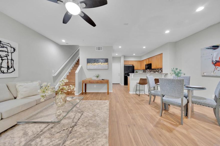 Rare opportunity to own the biggest floor plan in the complex! 1 of the only 18 units of 1,936 square feet to come to market! Unit boasts an extra 500 square feet bigger than 84% of the other units in the complex. The bright and spacious home is built in 2005 and features 4 bedroom 2.5 bathrooms, custom luxurious vinyl plank, spacious 2 car garage, in unit washer/dryer area, custom counter tops and wood cabinets, updated down stairs half bathroom powder room and spacious pantry area. The custom luxurious vinyl plank staircase leads upstairs to the mid level spacious and bright bedrooms with jack and jill bathroom to bedroom and hallway. The perfect loft sits outside the bedrooms for another living room entertainment area or office space. The staircase then leads to the 3rd level to the most spectacular primary suite with large bathroom and window and walk in closet with window to allow for natural bright light to enter from every angle. Located near shopping centers, restaurants, entertainment, close proximity to freeway for ease of work commute and close proximity to Downtown San Diego and Coronado. The perfect home awaits!