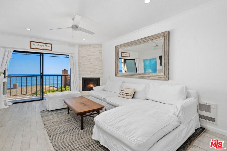 Breathtaking oceanviews from this totally remodeled, spacious one bedroom, one bath condo in the front row of Tivoli Cove.  Fall asleep to the soothing sound of waves and see the glorious sunrise from your bed in the morning! Enjoy long beach walks to fabulous Paradise Cove. Steps to secluded beach. Fabulous views of the Queen's necklace and Catalina.  Sit by the cozy fireplace in the living room and relax on the sun drenched large balcony with whitewater views. Additional large bonus room just across from the unit with wifi. Resort style living at it's finest with two tennis courts, heated pool, large spa, gym, sauna, and bbq's on the beach! Three miles from Pepperdine University and fabulous shopping and dining. Live the dream!