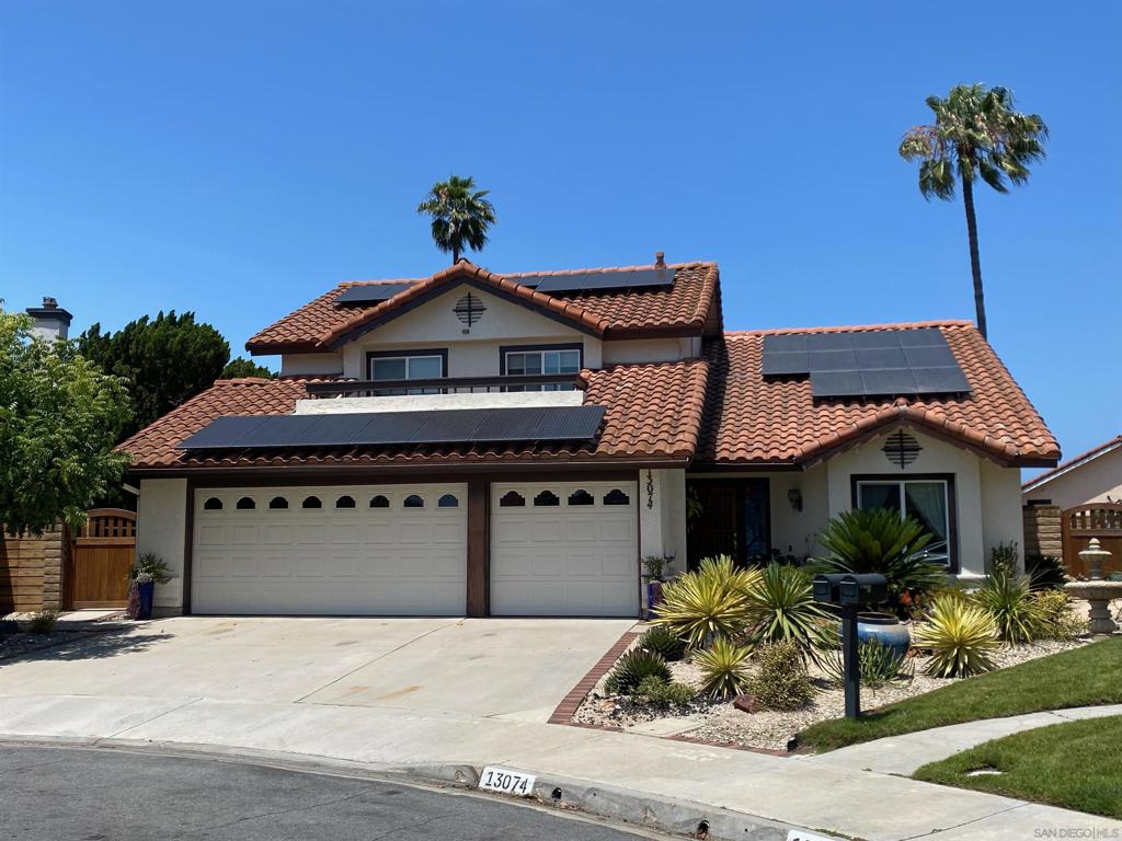Rare opportunity in The Heights! Located on a quiet cul-de-sac, this expanded and updated Plan 3 home sits on an all flat 10,638 SF lot. The Chef's dream kitchen-remodeled in 2018-opens to the family room and was also expanded and extensively remodeled with the addition of an oversized island w/storage & wine cooler, stainless appliances, custom cabinetry, tech/study/work station or breakfast nook and raised ceiling. Multiple upgrades including windows, sliding door to yard, flooring, electrical, Carrier HVAC in 2023, Solar, Pool safety net & EV charger in 3 car garage. Primary suite with retreat & cozy fireplace is conveniently located on the entry level. Resort style yard is all useable with sparkling pool, 2 spas, built in BBQ, firepit, fruit trees, lush landscaping and raised organic beds. West Carmel Valley location with easy fwy access and walkability to Solana Highlands Elementary, El Paseo and Del Mar Heights center for shopping, restaurants, Cinepolis theaters, Skydeck and more! Low HOA fees and no Mello Roos. Minutes to Torrey Pines Reserve, hiking, Del Mar beaches/surfing and village. Public records do not reflect expanded square footage.