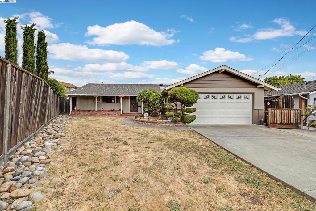 Desirable single story home in a quiet cul-de-sac location! This beautiful property features 3 bedrooms and 2 full baths* Expanded gourmet kitchen with breakfast nook & bar areas plus skylight for natural lighting* Living room with gas fireplace* Formal dining area with bay window & wainscoting* Tastefully updated baths* Spacious family room with built-in speakers* Dual-pane windows* Recessed lighting and laminate wood flooring throughout* Newer painted exterior* Large front and back yards for entertaining and many other possibilities* Close to schools, shopping, BART and restaurants* Convenient access to highway I-580, Lake Chabot Regional park, Community Center, and much much more!