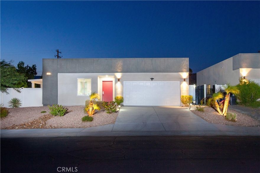 This recently renovated Spanish modern residence is perfectly located in the heart of Desert Hot springs, nestled in the peaceful neighborhood. The home has been carefully maintained and thoughtfully upgraded and decorated. Its tranquil, resort-style yard ensures complete privacy, featuring an updated pool with a waterfall and concealed water features all framed by stunning views of the San Jacinto Mountains. Inside, the kitchen is a culinary delight, boasting a gas range with six burners, a griddle and a high-quality hood. It also includes a spacious side-by-side refrigerator and freezer, enhanced by custom cabinetry and countertops. The generous open floor plan is ideal for both entertaining and relaxation, showcasing elegant high-gloss Spanish tiles, and a dedicated space perfect for a home office or cozy reading nook. The expansive primary bedroom offers direct access to the pool and features a large walk-in closet. The luxurious primary bathroom includes a walk-in shower and custom cabinetry and fixtures that impress. Additional features include a new A/C system installed in 2021, an efficient way to help lower energy costs, and a new hot water heater. With five ceiling fans throughout, comfort is assured. Situated on a spacious lot, away from the bustle of downtown this property is a must-see.