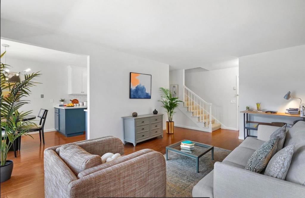 Welcome to this bright and airy unique top-floor corner two-story condo. 2 bedroom, 1.5 bathroom in a prime location with top-ranked schools! This bright and airy home is nestled in a secure building, offering both comfort and convenience in the tranquil Cupertino Creekside Community. Upon entry, a spacious living room bathed in natural light. In-unit laundry adds extra convenience. The private patio and all windows have views of the park-like community space that is surrounded by trees. A bridge leads you to a tree-lined community pool that provides the perfect oasis setting for relaxing. There's also a well-equipped gym, game room and lots of reservable community space for private events. 1 assigned parking space in the gated underground garage and 1 storage locker in the garage. This condo is ideally situated near the library, parks, recreation areas, shopping centers, and restaurants, with easy commutes to major employers.