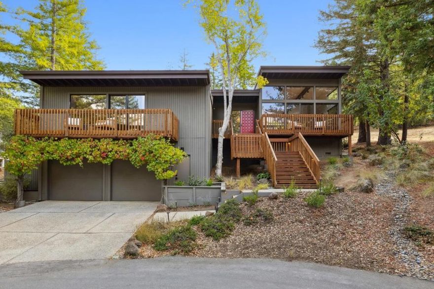 Located in one of Silicon Valleys most desirable residential enclaves, Portola Valley Ranch, amid 350 acres of private open space preserve, this refined contemporary home fully embraces its natural surroundings.   Clean architectural lines, sliding glass doors and clerestory windows define the expansive living / dining great room and suffuse it with light.  Beautiful Australian eucalyptus flooring throughout the home unifies it with a warm, welcoming aesthetic.  Custom cherry cabinetry accentuated by walnut trim in the chef's kitchen and adjacent family room create an inviting setting for cooking while gathering with family and friends.  The oversized primary bedroom with a front balcony that extends the length of the room has a marvelous view of mature trees framing the western hills.  Two additional bedrooms, both opening to the outdoors, share the bright hall bath.  The oversized two car garage includes an EV charger and a storage closet ideal for wine collectors.  Tucked away on a  quiet cul-de-sac in this special community offering a clubhouse, tennis courts, pools, exercise facilities, a vineyard, a playground and hiking trails, this serene retreat feels miles away but is conveniently located just minutes from highway 280 and Stanford University.  Dont miss it!