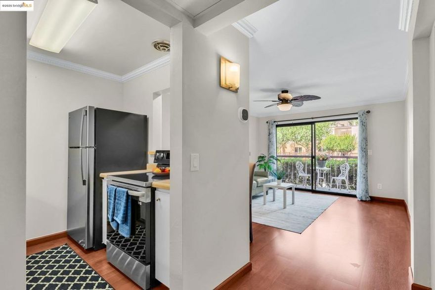 Priced to Sell!  Discover this beautifully updated 1-bedroom, 1-bath condo, offering easy ground-floor access with minimal stairs. Inside, find a freshly painted interior with a newer vanity, updated living area, and kitchen. Enjoy a private balcony; this unit's right side is unattached, offering more tranquility. No maintenance needed – just move in!  "The Keys" provides resort-style living in the heart of Walnut Creek. Enjoy three swimming pools (main pool heated year-round), spas, a two-story clubhouse with a gym, four lighted tennis courts, basketball, putting green, racquetball, saunas, billiard room, and BBQ areas.  Directly access the Iron Horse Trail. Walk to BART, downtown Walnut Creek dining, and shops. This complex is unique for its year-round heated outdoor pool. Each building has a secured entrance and elevators (except building 480). Blocks from Highway 680, it's perfect for commuters. Laundry is on the fifth floor.  Don't miss this opportunity for desirable Walnut Creek living!