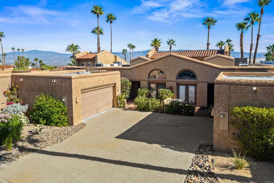 Desirable single-level patio home in the gated community of Rams Hill featuring 1,652 sq. ft. of living space with 2 bedrooms, 2 bathrooms, a bonus room/den, and attached 2-car garage. Property comes FULLY FURNISHED! Highlights include an upgraded kitchen with granite countertops, custom cabinetry, breakfast nook, and all appliances included, along with a formal dining area, wet bar, cozy fireplace, and central heating and cooling. The spacious primary suite offers a walk-in closet, dual vanity, and ensuite bath, while new wood-tone plank flooring enhances the living and dining rooms. Located in Borrego Springs, an internationally recognized Dark Sky Community, this home offers the perfect setting for stargazing, golf, hiking, biking, and outdoor adventure. Rams Hill amenities include a Tom Fazio–designed golf course, clubhouse with restaurant and bar, community pool and spa, bocce ball, and guard-gated entry, with HOA fees covering exterior building maintenance and trash service for convenient, low-maintenance living.