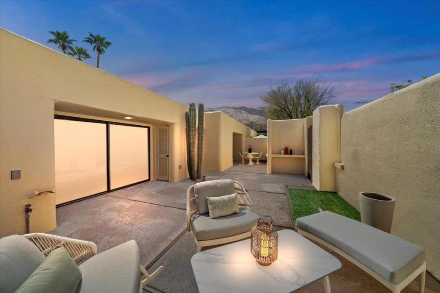 SOOOOOOOOOOOO Palm Springs, new seasonal rental available at Iconic Greenhouse West, located in the heart of central Palm Springs, mere minutes to downtown. Remodeled 2 Bedroom/2 Bath, Turnkey Furnished, private enclosed sun drenched patio with spectacular mountain views and mesmerizing sunsets. Light filled open interior, sleek finishes. Luxe Kitchen features quartz countertop island, remote ceiling range hood, bar stools, and full glass tiled backsplash. Tankless water heater, stacked washer/dryer. One of two large sparking community pools/spas literally just out your front door. Monthly HOA, Water, WIFI, gardener and bi weekly maid service included. Tenant Pays Electric/Gas utilities/credit check and security deposit.