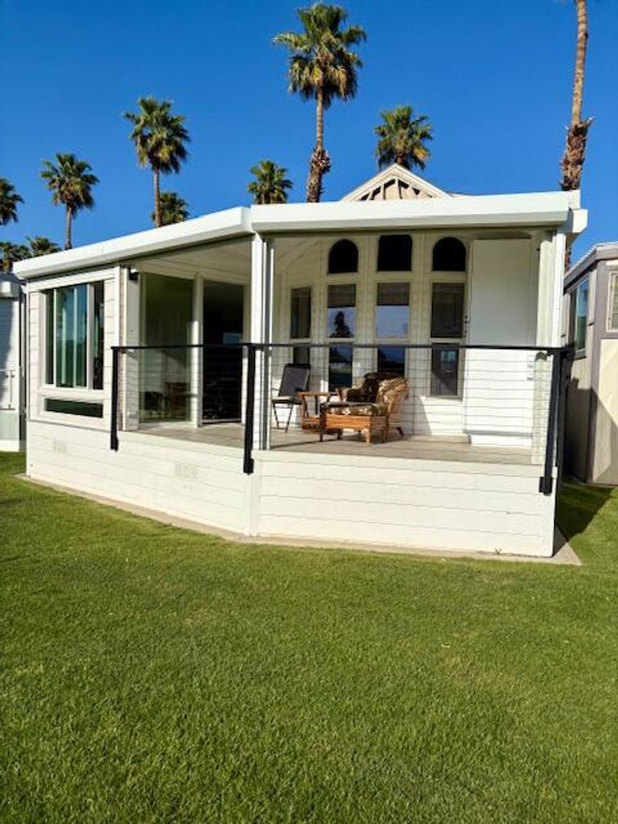 This 1999 Silvercrest is located on the 2nd Fairway with amazing views of 3 golf holes, mountains in the background and a pond. Many upgrades over the past year to make this a very desirable property. Partially enclosed CA Room, Washer/Dryer located on deck, New tile on deck, Kitchen has a gas range, microwave, dishwasher and a pantry. Completely stocked with kitchenware. It offers a Queen bed and shed. Golf Cart is negatable along with a new charging station.