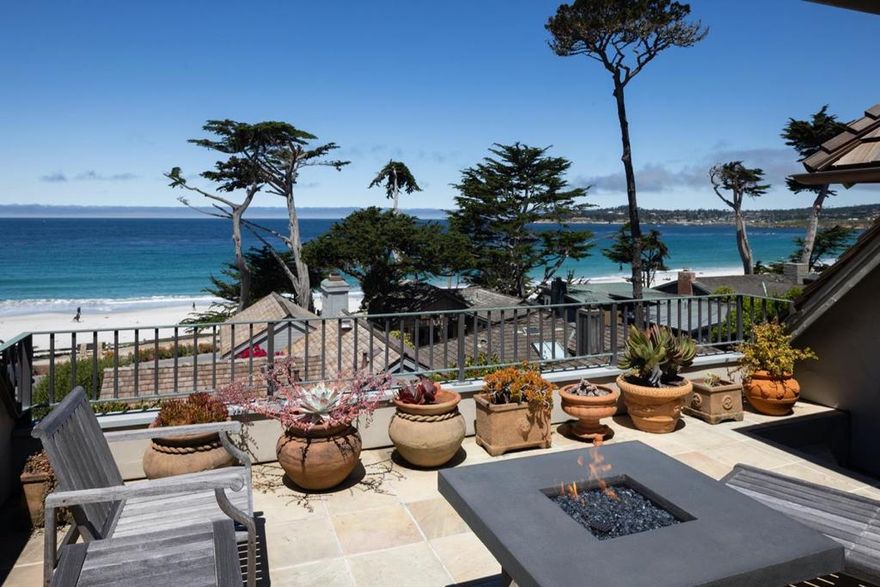 Stunning panoramic views welcome you to this sunny Carmel beach house on the sought after west side of San Antonio Ave. Aptly named Crows Nest, this home features an ocean view balcony off the living room and additional roof top deck off the primary suite giving you spectacular views above the rest. Views from Point Lobos to the Pebble Beach Golf Links and the white sands of Carmel Beach. Beautiful mature gardens front and back, one car garage, 3 bedroom, 2.5 bath, this is the perfect Carmel getaway. Just steps to the beach and easy stroll to downtown shopping, galleries and restaurants.
