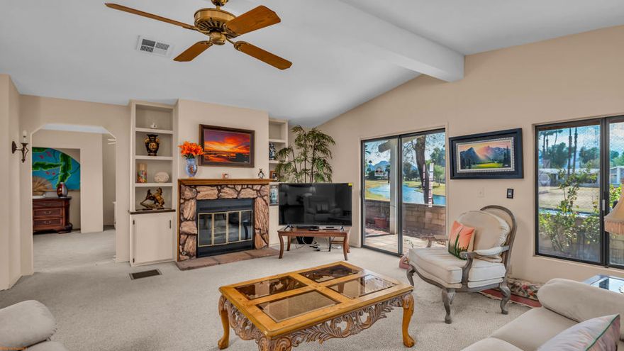 Fantastic Opportunity in Portola Country Club!This exceptionally spacious 2,007 sq. ft. home situated on a 433A permanent foundation, this home is financeable with FHA and VA loans, offering flexibility and peace of mind for buyers. Home offers a rare combination of golf course and lake views plus a private covered courtyard at the heart of the property--perfect for morning coffee or evening relaxation. The open-concept floor plan features a formal dining area and a bright living room with a cozy fireplace and dual outdoor access. The third bedroom has been converted into a den, ideal for a home office, guest space, or media room. The primary suite includes a walk-in closet and a large en suite bath with a soaking tub and separate shower. Additional highlights include dual-pane windows throughout and a 2-car garage with extra space for storage or even a golf cart.While this home may need a little TLC, it's brimming with potential--an opportunity to make it truly your own in one of Palm Desert's most desirable 55+ communities.Located in the heart of Palm Desert, Portola Country Club is a gated, active adult community known for its beautifully maintained grounds, friendly atmosphere, and unbeatable amenities. Enjoy unlimited golf on the private 18-hole par-3 course, plus access to three pools and spas, pickleball, tennis, and bocce ball courts, a fitness center, and a well-equipped clubhouse hosting a wide range of social activities and events. With low HOA fees that include golf, cable, Wi-Fi, and trash, and you own the land, this community offers exceptional value and lifestyle.Come experience Portola Country Club--where every day feels like a resort getaway and your next chapter awaits!