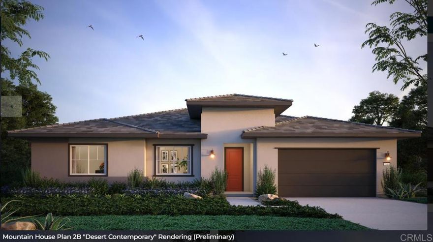 360 DEGREE VIEWS INCLUDING OCEAN! Discover the allure of Mountain House, an exclusive gated community that embodies privacy and the charm of rural living. Homeowners will experience the epitome of 21st- century luxury living while nestled on an expansive appx 5-acre lot with appx 24,743 sq. ft. flat pad.   Expansive and spectacular Views in a Gated Community! This appx 5-acre lot offers a 24,743sqft flat pad and sits up at one of Mountain House's highest peaks. This home includes just over 3,000sqft 4 bedrooms, one of which is a suite, office, 3.5 baths. 3 car garage, Outdoor Living Room, Stacking door in the great room, large primary walk-in closet, walk-in pantry. Kitchen Aid SS appliances, double oven, quartz countertops, Home connect features, whole house fans, and much more. Built with solar panels & back up battery for lease or purchase. Buyers can select design features per the construction schedule. Estimated start Fall 2025 and estimated completion late summer 2026. Please contact community agent for specifics. Photos are of artist's renderings. Actual homes will vary.