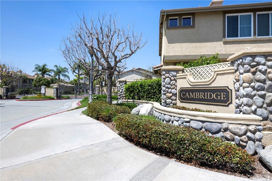 This 3 bedroom condo in the gated community of Cambridge has been newly painted and carpeted as well as having vinyl
 plank installed in the upstairs bathrooms. All other surfaces are tile. From the gated patio you enter into the living
 room that is separated from the kitchen by a breakfast bar. There is a half bath on this level that is adjacent to the attached 2
 car garage and plenty of storage. Upstairs are three bedrooms, the primary with it's ensuite and walk-in closet and two others
 that share a full bath in the hallway. The second bedroom also has a walk in closet and the third bedroom could serve as an
 office as there are no closet doors, but a rod could be installed to create that space. Upstairs is a laundry closet next to an
 expansive linen cabinet. All room have plantation shutters. There is plenty of storage in this bright & roomy home that is close
 to schools, shopping and freeways.