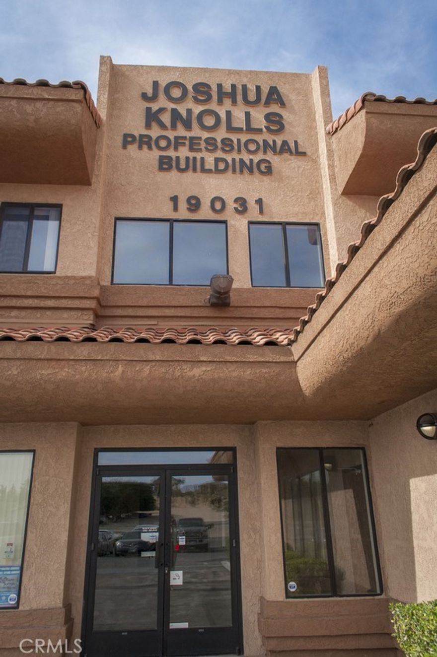 Joshua Knolls Professional Office Building is well situated on the south side of Hwy 18, at the corner of Yanan Rd in the Town of Apple Valley. This stretch of Hwy 18 sees high daily traffic counts exceeding 25,800 ADT. A two-story multi-tenant property, Joshua Knolls boasts longtime tenants such as Green Valley Home Health Services, Tri-Cities Physical Therapy, among others. Hands on ownership strives to ensure that tenants at the building are happy and satisfied with the provided facility. Located in close proximity to many professional offices and medical facilities and is less than a mile east of St. Mary’s Regional Medical Center. The building is equipped with a shared common conference room furnished and available for all tenants to use as well as common area restrooms.



Suite 240 & 250 – Two (2) entrances into the office area from the common area hallway corridor. Two (2) reception areas or open collaborative space. Two (2) private offices with windows providing excellent natural light.



Suite 220 – One large open office area suitable for multiple work stations or cubicles.  Smaller entry area suitable for waiting or reception.  One private room that could be a small private office or storage room.  

 

Suite 230 – Two rooms.  One private office, one larger open area.