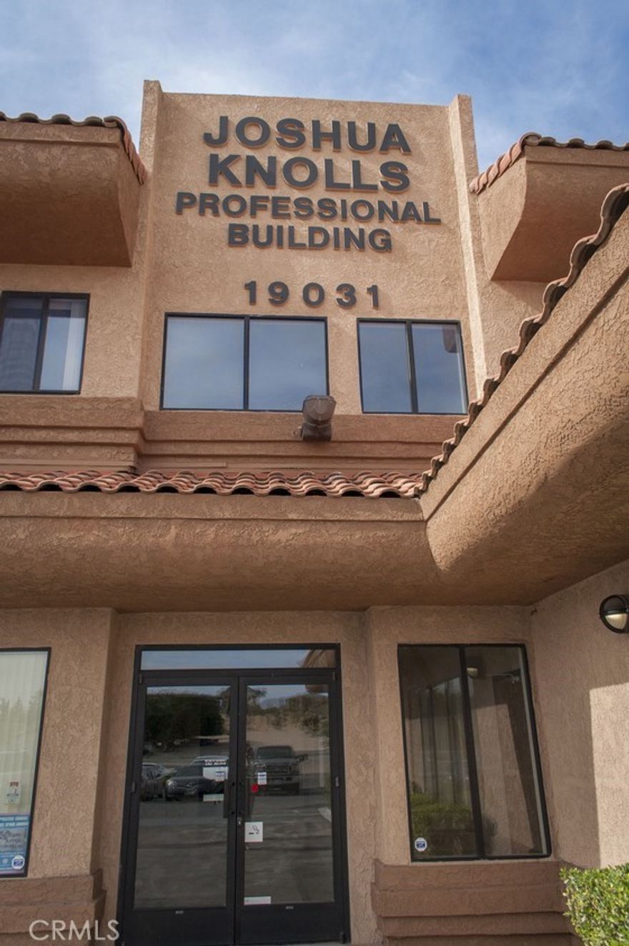 Joshua Knolls Professional Office Building is well situated on the south side of Hwy 18, at the corner of Yanan Rd in the Town of Apple Valley. This stretch of Hwy 18 sees high daily traffic counts exceeding 25,800 ADT. A two-story multi-tenant property, Joshua Knolls boasts longtime tenants such as Green Valley Home Health Services, Tri-Cities Physical Therapy, among others. Hands on ownership strives to ensure that tenants at the building are happy and satisfied with the provided facility. Located in close proximity to many professional offices and medical facilities and is less than a mile east of St. Mary’s Regional Medical Center. The building is equipped with a shared common conference room furnished and available for all tenants to use as well as common area restrooms.







Suite 240 & 250 – Two (2) entrances into the office area from the common area hallway corridor. Two (2) reception areas or open collaborative space. Two (2) private offices with windows providing excellent natural light.







Suite 220 – One large open office area suitable for multiple work stations or cubicles.  Smaller entry area suitable for waiting or reception.  One private room that could be a small private office or storage room.  



 



Suite 230 – Two rooms.  One private office, one larger open area.