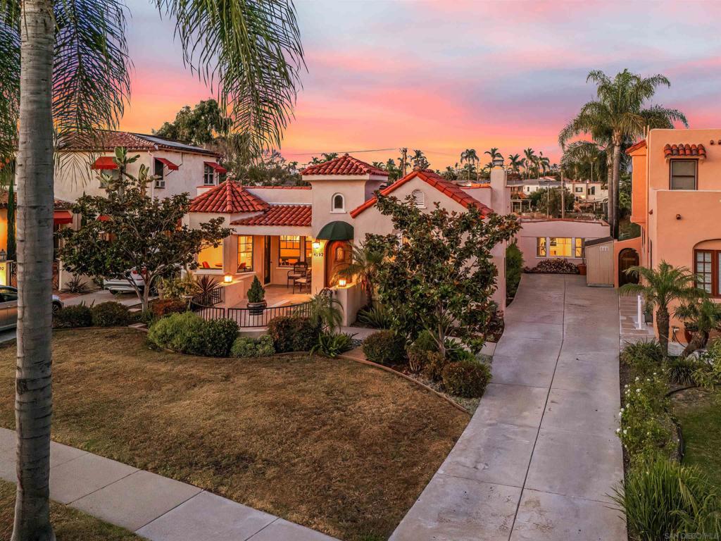 Welcome to 1927 Spanish Colonial style, nestled on an approx 0.40-acre canyon-view lot in the heart of historic Kensington Point. Mills Act Historical certification in process which could provide savings on property taxes once complete. This residence radiates the timeless charm of the 1920s with a red tile roof, an elegant arched medieval entry and a dramatic reverse Palladian window. Inside, has an abundance of natural light, original hardwood floors, coved ceilings, and a beautiful Batchelder tile fireplace. The home's main living area is 2,093 sqft with 3 beds and 2 full baths with Toto toilets, plus a sitting area off the primary suite. The updated open-concept kitchen is a chef's dream, featuring slab granite counters, subway tile backsplash, large island, stainless steel appliances, New AGA 48" induction cooktop with a hood and a charming breakfast nook with a bay window + built-in storage, along with a large built-in hutch/prep area. Large backyard offers a new turf lawn, multiple patios, a well-maintained jacuzzi, all set against a beautiful interior canyon rim. There is a long driveway with ample parking plus a detached 336 sqft casita with a half bath, perfect for guests or a home office. Significant recent upgrades include a new roof, a paid-off solar panel system, iron railings, awnings, a new furnace and all ducting, NEW CHIMNEY and a whole-house water filter. The home is equipped with central heat, A/C, and a whole-house exhaust fan. Wheelchair accessible with well-built ramps, wider doorways, no interior steps.