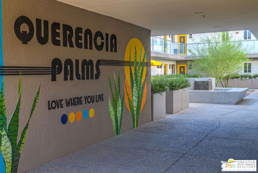 Immerse yourself in the quintessential Palm Springs lifestyle at Querencia Palms -where home is more than a place, it's a feeling. This fully renovated 2-bedroom, 2-bath condo is part of a newly released condo conversion, now available for the first time! Offering coveted Fee Simple ownership (not leased land), the home showcases terrazzo-inspired tile, sleek new carpet, vibrant mid-century inspired finishes, and buyer's choice for their own living room wallpaper accents. The chef's kitchen is equipped with stainless steel appliances, while modern upgrades include keyless smart lock entry with fingerprint access and in-unit laundry. Enjoy two private patios - one overlooking the courtyard and the other opening to your own section of the serene koi pond with flowing water features. Community amenities include a beach-entry resort-style pool and spa, outdoor BBQ and event space, three fire pits, a dog washing station and pet relief area, plus gated access with covered parking. Perfectly located in South Palm Springs just steps from downtown, the CV Link, hiking trails, and dining. Querencia Palms blends style, comfort, and convenience with a true sense of community. A desert retreat designed for personality, charm, and well-being, so you can love where you live.