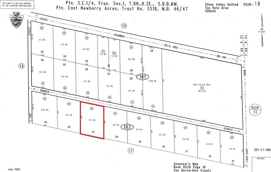 2.6 Acres of Ready to Build Lot located in the heart of Newberry Springs. All utility are adjacent to the this land. There are houses all around the subject land. Panoramic views of the desert, valley and the surrounding mountains. A perfect land to build a Ranch Home, Mobile Home or RV Living. A great buildable land for such a great little price. All Cash Offers Only.