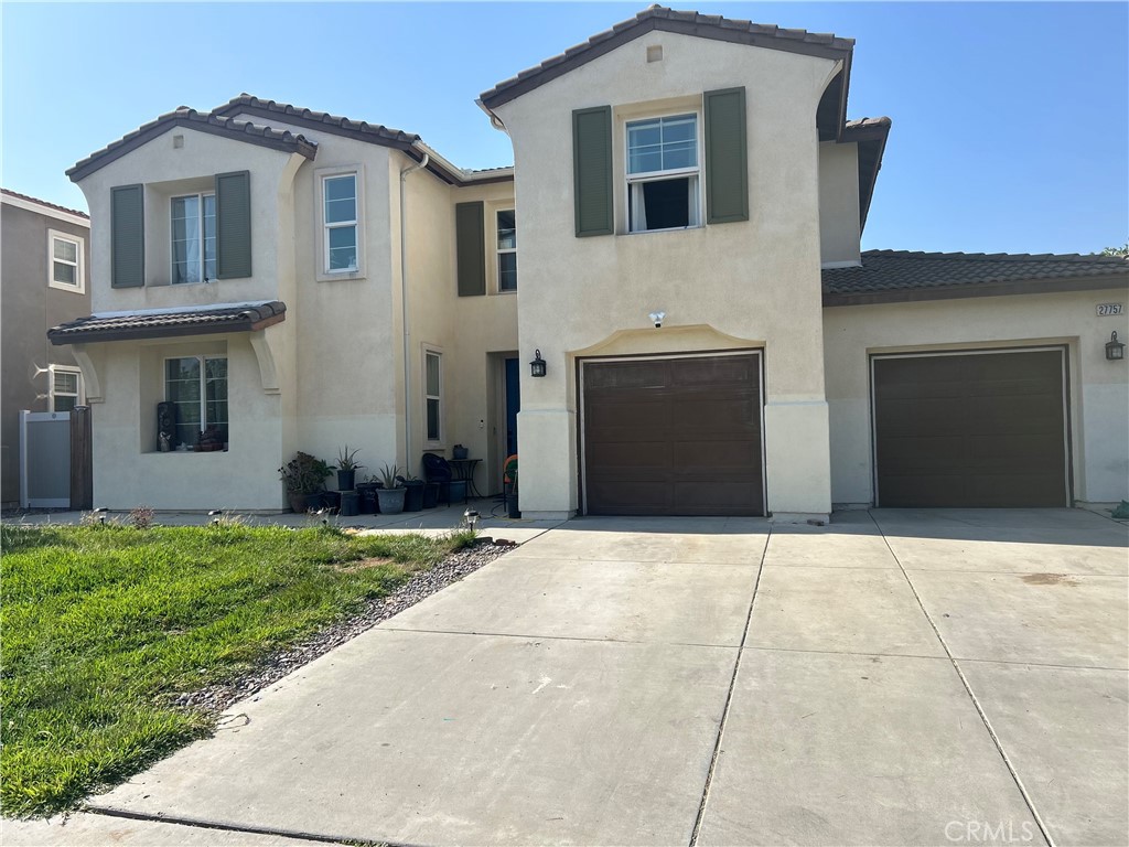 Spacious 5-bedroom, 3.5-bath home with 3-car staggered garage located in a highly desirable Moreno Valley neighborhood. One full bedroom and private bath downstairs—ideal for guests or multigenerational living. Home features formal living and dining rooms, a large kitchen that opens to the family room, and a guest powder room. Upstairs includes 4 generously sized bedrooms plus a large loft/office that can be converted into a 6th bedroom. Primary suite boasts dual closets and dual sinks. The backyard offers ample space to build, entertain, or expand—already featuring several fruit trees. Low HOA! Located near top-rated elementary school, shopping centers, gyms, restaurants, and just minutes from the 60 Freeway for an easy commute. Perfect home for a growing family. Must see!