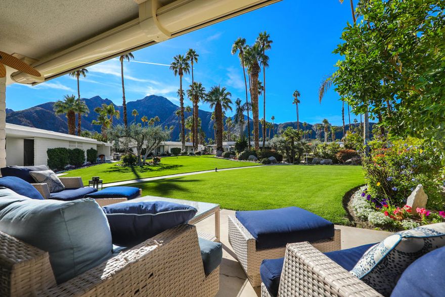 This luxury condominium is located in the highly sought after gated community of Indian Wells Country Club and offers open floor plan space and boasts natural light with an amazing mountain view from inside the living room and dining area and also from the covered back patio. 2 bedrooms 2 bathrooms. There is a smart tv in living room also in the spacious primary bedroom suite which has king bed and access to a private courtyard. The guest bedroom offers 2 queen beds and access to the private courtyard. Interior laundry. BBQ. Association pool. Garage is steps from front door. Concierge trash service means you never have to worry about which day has trash service pick up. Owner includes wireless Internet and utilities up to $100-mo. 24-hour manned gate. Indian Wells CC is a member of the Invite family (formerly Clubcorp). No memberships are included. Mail is delivered to your door. Owner often uses APRIL MAY each year otherwise available. Contact agent to book.