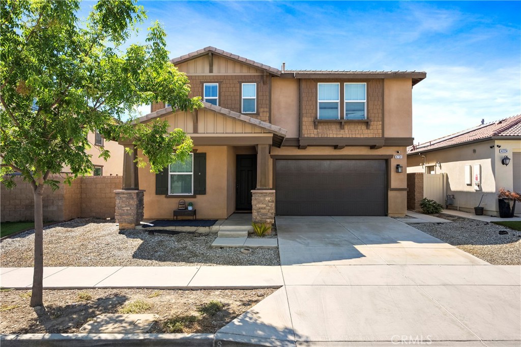 Built in 2019, this elegant Cottage-style home in the sought-after Northpark Community of Ontario Ranch offers 2,886 sq. ft. of living space on a 4,499 sq. ft. lot, 5 bedrooms, 3 baths, a downstairs suite, and a versatile flex room. The open-concept design highlights 9-foot ceilings, a spacious great room, and a gourmet kitchen with white cabinetry, quartz countertops, an oversized island, and a walk-in pantry. Upstairs, enjoy a large loft, laundry room with deep sink, and a luxurious primary suite featuring dual walk-in closets, a soaking tub, separate shower, and private balcony. The backyard is perfect for entertaining with low-maintenance concrete finishes, a covered patio, and ample space for BBQs and dining. Community amenities include parks, greenbelts, basketball courts, playgrounds, and BBQ areas, all within minutes of Costco, 99 Ranch, and major freeways.