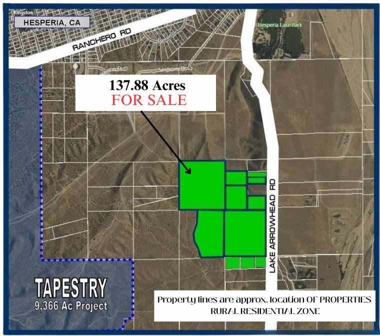 ***137.88 Acres of Land for Sale on Arrowhead Lake Road****
**Mixed zoning, with 10 different parcels being sold together, come check out this rare opportunity to own 137.88 Acres of land***Located near Hesperia Lakes and Mojave Narrows, with the Silverwood Project just to the west and Summit Valley to the south** Situated in a rapidly growing area with incredible development potential** Spectacular views of the riverbed & Mountains, creating the perfect backdrop to build your DREAM HOME*** Don’t miss out on this exceptional investment opportunity!