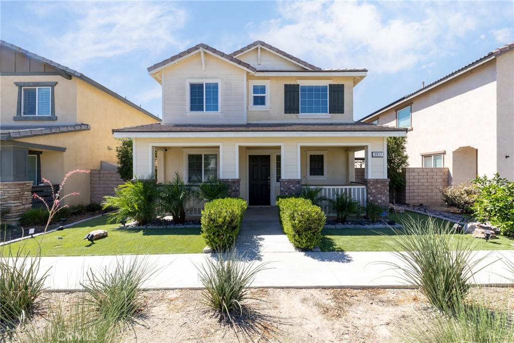 Welcome to this beautifully appointed 4-bedroom, 3-bath home built in 2018, perfectly situated in the sought-after Avenida community of Ontario Ranch. Thoughtful upgrades include double-pane windows, a Honeywell thermostat, a tankless water heater, and PAID OFF solar panels that are professionally cleaned every six months—keeping the home comfortable and energy-efficient year-round. Designed with both style and functionality in mind, this residence boasts an open-concept floor plan with one bedroom and a full bath conveniently located downstairs—ideal for guests or multi-generational living. Additionally you’ll find elegant LVP flooring, rich dark wood-stained cabinets, upgraded shower heads, fully renovated bathrooms, and extra kitchen cabinetry for enhanced storage. The chef’s kitchen is complete with stainless steel gas stove, overhead microwave and a dedicated pantry door. In addition, the expansive primary bedroom in this home offers a massive walk-in closet to fit all your needs. Step outside to enjoy the spacious front patio, a private side yard with turf and a lighted pergola, and beautifully landscaped pygmy palm trees that enhance the front yard appeal. An attached rear-facing 2-car garage with side storage racks provides both convenience and function. The Avenida community offers exceptional amenities, including parks, BBQ and picnic areas, basketball courts, and more—all with a low HOA. With close proximity to local dining and seamless access to the 10, 15, and 60 freeways, this home truly checks every box. Families are also thrilled about the highly anticipated New Haven Elementary School opening in 2026, adding even more appeal to this growing neighborhood Don’t miss your opportunity to own this move-in ready gem in one of Ontario Ranch’s most desirable communities.
