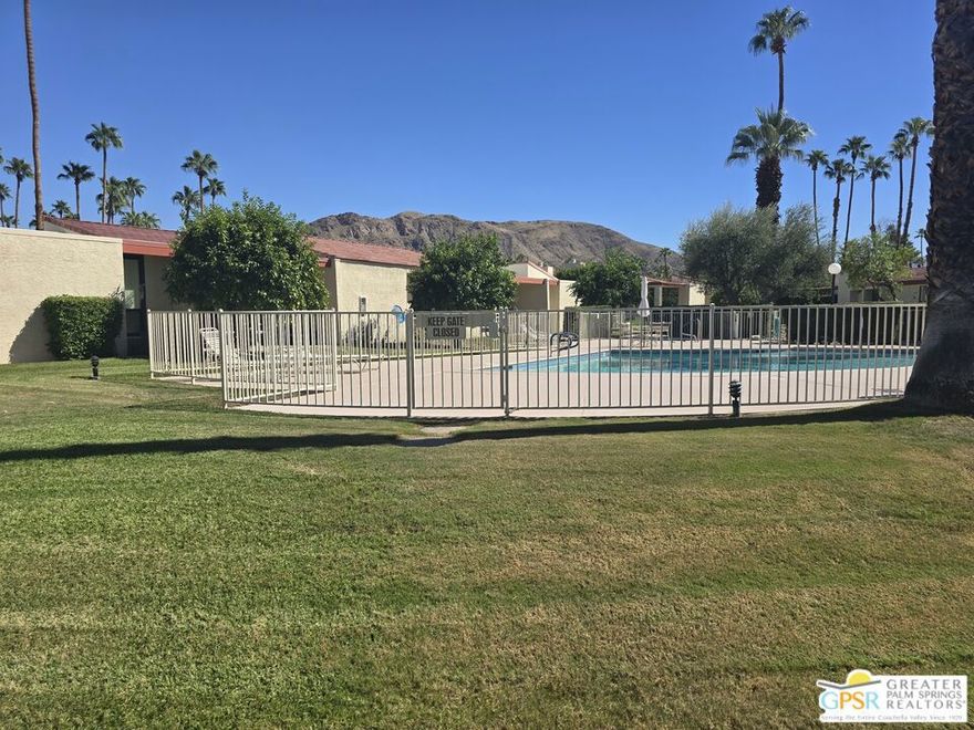 Seasonal rental--months available Oct/Nov 2025 @ $3500/mo, Jan thru Mar 2026 @ $4500/mo, May-June 2026 at $2500, Sep 2026 at $2500. This turnkey furnished 2bed/2bath 1325 sq ft condo is your PERFECT Palm Springs getaway in a beautifully maintained community. Open floor plan flows seamlessly from great room to pool side view patio (just steps from community pool/spa) that also offers wonderful mountain views. Both the great room and the primary bedroom have sliding lass doors leading to this patio. Condo is all on one level with 1 car garage plus dedicated open parking spot steps from front door and front patio. Visitor parking spots steps from this condo also available. There is also a laundry room equipped with full size Washer/Dryer units. All this with an unbeatable location in South Palm Springs, minutes from downtown. Easy access to shopping, dining, hiking trails, golf and valley entertainment. NO PETS ALLOWED. Tenant pays combined elec/gas usage over $250/mo. Rental comes with cable TV,internet.
