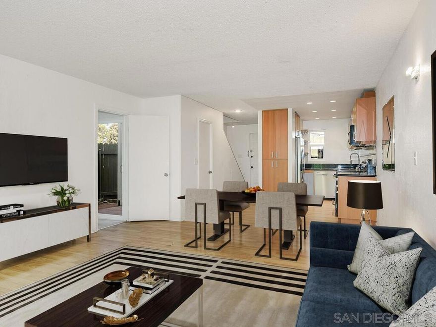 Opportunity to own a spacious 4 Bedroom – 1.5 Baths, 1154 sqft two-story condo in the vibrant Chula Vista area. This peaceful community is within walking distance to Third Avenue, offering dining, shopping, a library, and a beautiful park. The floor plan includes one bedroom conveniently located downstairs and three bedrooms upstairs, each with high vaulted ceilings and private balconies. A laundry closet with washer and dryer hookups is located in the front patio, and both a front and back patio provide plenty of outdoor living space. Parking is convenient with two spaces: one assigned carport with storage and one additional space available with a permit. The HOA covers water and trash pickup, and residents also enjoy the community swimming pool. This condo combines comfort, functionality, and a prime location — a fantastic opportunity to enjoy the best of Chula Vista living.