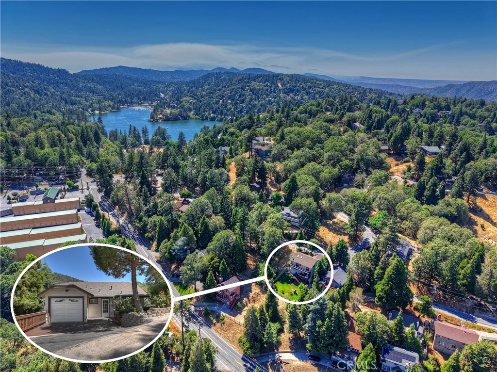 This gorgeous 3-bedroom, 2-bathroom 1,452 sq ft home is conveniently located within walking distance to Crestline’s scenic Lake Gregory and popular yoga studio. It features multiple upgrades and is nestled on a beautiful picturesque 5,550 sq ft USABLE lot. One of the few Crestline homes with a completely grassed and fully fenced backyard. Featuring an impressive 15-foot Blackberry Bush, Japanese Maple Trees, storage shed, and Rock Waterfall & Pond. The beautifully maintained backyard can be enjoyed from all multi-level decks and all three bedrooms. The home has stunning Koa Brazilian hardwood floors on all levels. A 6-year-old shingled roof with a 30-year warranty, vinyl siding, 2 levels, extra storage, a septic, & 3 parking spaces. There are beautiful, vaulted living room ceilings with remote control skylights. An automatic Generac standby generator offers power during severe storms and blackouts. Newly stained 2-car deck parking for convenient level front door entry. The front porch has a beautiful Cherry Tree with four different cherries and an Apple Tree with seven different apples. The Main Living Room features remote skylights and a Rock Wall Gas & Wood Fireplace. Enjoy the quiet living space with dual-pane windows throughout the home. The kitchen has new butcher block counters, outside the kitchen window is a beautiful rose garden and fruit trees. The top floor has a full bathroom with custom shelves across from a large bedroom, with access to your own back deck shared with the main living space, the length of the home, with wide-open space and beautiful views. The 2nd level has a laundry closet with cabinets, washer, & dryer. The full bath has heated floors, two sinks, and beautiful marble counters. The primary bedroom has his and her closets, one of which is a custom-built 7 by 12 ft walk-in closet. Just outside the primary bedroom, you can enjoy and relax to the forest sounds, wind, bird songs, and mountain views in a 4-person well-maintained covered Jacuzzi with access to the fully fenced grass backyard. The 3rd room is also big and has open views and peaceful sounds next to the waterfall and pond. The lower level features a 13 by 22 bonus room with extra storage space. The backyard area has also been used for meditations, yoga, and for kids, cats, and dogs to play in. The home boasts remarkable sunsets, starry nights, and mountain views, making it an ideal setting for those looking to embrace serenity, safety, and mountain home living.
