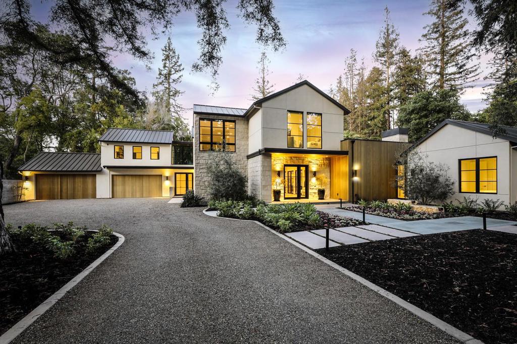 Stunning and luxurious construction located on exceptional street in Menlo Park on a rare nearly one acre, positioned for the utmost in privacy with automated gated entry.Open concept design with white oak floors, soaring ceilings, amazing natural light, expansive windows as well as disappearing walls of glass.Spectacular kitchen, breakfast and family room combination opening to the sky-lit pavilion with heaters and BBQ center.Attached guest wing with optional rec room or office plus additional guest suite on the main level.Two staircases plus elevator service the upstairs with 4 bedrooms and an apartment/gym with kitchenette and full bath for the ultimate in flexible use.Outstanding lighted landscaping with vast lawn, terrace, pool with spa, 4-car garage, EV charging,Build It Green certification, remarkable home within close proximity to downtown shopping and dining on Santa Cruz Ave. as well as the Menlo Circus Club,plus access to both acclaimed Menlo Park public and private schools.