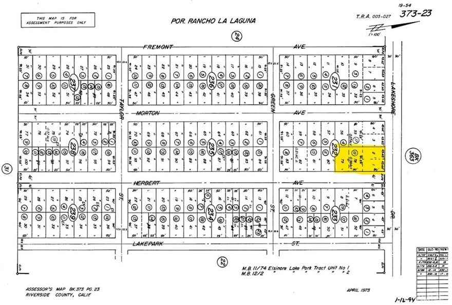 RARE LARGE LAND 0.38A (16,553 sqft) located in Lake Elsinore.  The land fronts E. Lakeshore Drive heading to the lake (Corner of Herbert Ave and E. Lakeshore Dr. ).   Located in the East Lake Specific Plan it is zoned Mixed Use, which allows for many uses including, residential, multi-family, commercial, or a combination. This Elsinore Lake Park Tract corner parcel has 4 separate lots. Numbers 1 and 2 on Lakeshore Drive and lot numbers 78 and 79 on Herbert Avenue. Flat 90'+- X 180'+-. Two units adjacent property. Less than 1 mile to historic Main Street, which is a redeveloped portion of

 Lake Elsinore's Master Plan. Less than 1/2 mile to the major corner of Lakeshore Drive and Diamond Drive. Close to the I-15 interchange. Easy commute and also turns into Railroad Canyon Road to Canyon Lake or the I-215. Lake Elsinore is the FASTEST GROWING city in Riverside County. Over four+ million population. 10th most populous County in the United States. BUILDER/DEVELOPER OPPORTUNITY!