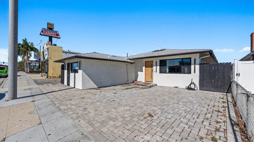 Welcome to this beautifully updated 3 bedroom, 2.5 bathroom home with a attached ADU with its own private entrance perfect for extended family, rental income, or a home based business. ideally located on a main street in the vibrant heart of Hawthorne. Freshly renovated inside and out, this property offers a perfect blend of modern style, flexible living. Step inside to an open, light filled layout featuring brand new flooring, recessed lighting, and high end finishes throughout. The spacious living and dining areas flow seamlessly into a stunning designer kitchen, complete with quartz countertops, custom cabinetry, and stainless steel appliances the perfect space to cook, gather, and entertain. Three well proportioned bedrooms are thoughtfully laid out and share two fully renovated bathrooms. A convenient half bath is located off the main living area, ideal for guests.