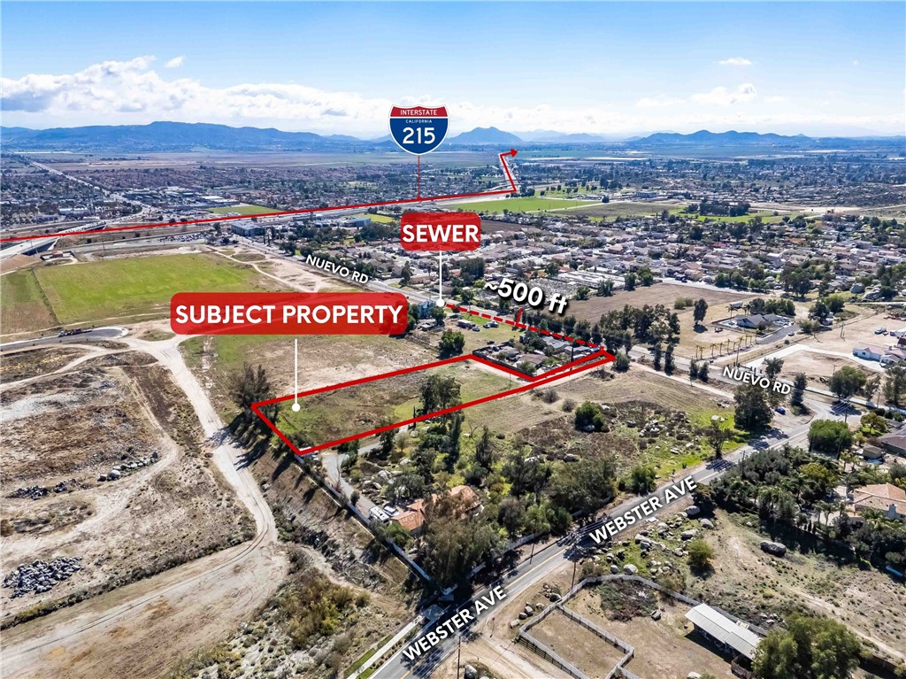 One of three contiguous parcels sold together or separately, this 2.22 acre parcel is on Nuevo Rd. just east of Webster Ave. and in an OPPORTUNITY ZONE 1/2 mile from the I-215 interchange which ALLOWS 60 UNITS PER ACRE! WATCH aerial video! This is a timely opportunity for an investor or developer to acquire land with Mixed-Use Zoning, bordering Perris, close to the I-215/CA-74 Freeways and Nuevo Road interchange with NO Mello Roos taxes and is exempt from capital gains taxes if held over 10 years. With water and power next door and sewer in the street in front of the 2nd neighboring parcel, this property is ripe for development. We are just down the street from Perris Plaza with Walmart, ALDI, Stater Bros, In-N-Out, Chick-Fil-A, Ross, Starbucks, Planet Fitness and so many other neighborhood amenities that make this area perfect for future residents and future growth. Permitted uses include residential, parks, restaurants, retail, medical offices, and professional services. With conditional approval, additional uses may include hotels, entertainment venues, convenience stores, mobile home parks, and more. Please see OM for a full list of permitted uses. The population of Perris across the street is increasing, income per capita is increasing, poverty is decreasing, and the number of employed persons is also increasing! The other two contiguous parcels that are being sold are 305-270-030 and 305-270-031.
Riverside County is an incredible investment opportunity featuring proximity/access to three major interstates, the nation’s busiest port system, Ontario Airport, UPS & FedEx Ground Hubs and BNSF. The area around Nuevo Road and Webster Avenue in Riverside County/Perris, CA is rapidly developing with major commercial and industrial projects. Nearby, the Perris Gateway Distribution Facility is under construction on 42 acres near I-215, set for completion by August 2025, bringing 855,330 sq ft of warehouse space and 27,000 sq ft of retail including Taco Bell, Starbucks, Shell, and Sonic. Infrastructure improvements are also underway, including an $8 million upgrade to Ramona Expressway and an expansion of the Perris–South Metrolink Station, adding a second platform and a 2.7-mile track upgrade. With these developments, the region continues to grow as a key logistics and business hub in Southern California. With the ideal zoning and location, this property is great for development or investment. Secure this Opportunity Zone land before it’s gone!