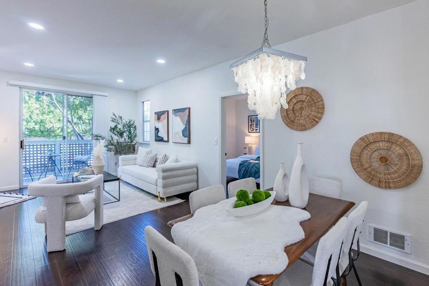 Recently remodeled end-unit condo located about a mile from downtown Sunnyvale, home to the weekly farmers market and direct Caltrain connection. Inside, enjoy high 10-ft ceilings with recessed lighting, gleaming engineered wood flooring, central heating, A/C wall unit and a cozy marble wood-burning fireplace. The spacious kitchen features stainless steel appliances, granite countertops, wine fridge, pantry, ample cabinet space and a dining area. All bedrooms are bright and generous in size, each with its own closet, while the primary suite includes a large walk-in closet, a beautifully updated en-suite bathroom with dual sinks and it's own balcony. Additional highlights include secured underground parking with a detached storage room, in-unit washer/dryer in laundry closet and three sunny balconies. The community offers a pool and spa, clubhouse and a convenient kids playground. Close to schools including the top-rated Fremont High School and major tech companies including Apple, Google, and LinkedIn, with easy access to Highway 101, Lawrence Expressway and Central Expressway. Do not miss this charming condo. It will go FAST!