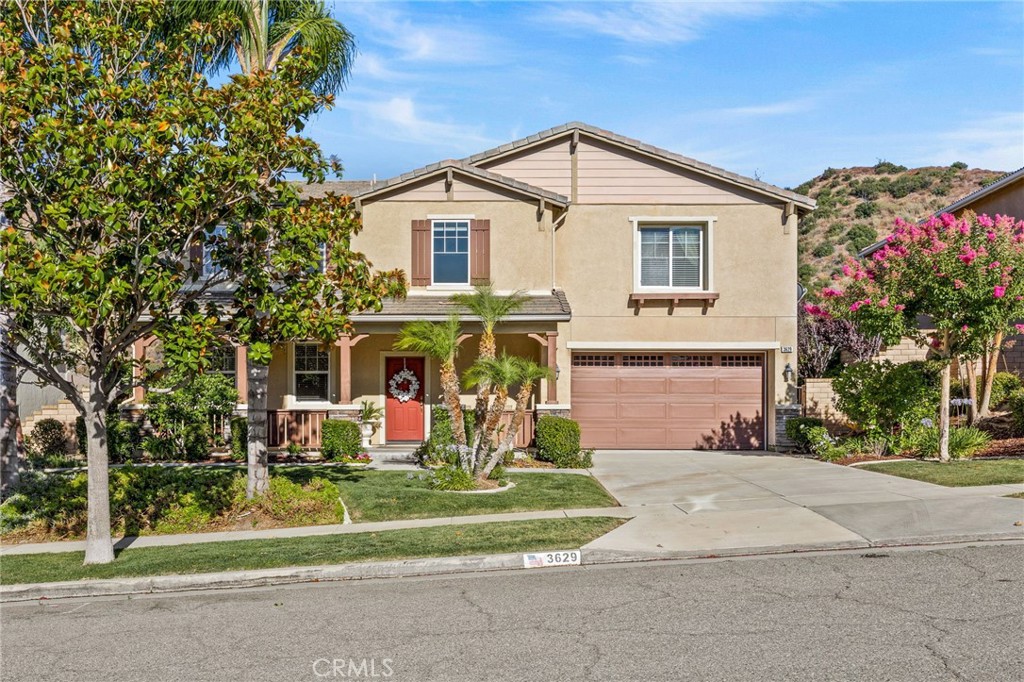 Beautiful *Pool* Home tucked away at the rim of Skyline Trails in the highly desirable area of Orchard Glen by original owner. This home showcases 4 Bedrooms, 3.5 Baths, a Bonus Room and 3 Car Tandem Garage. A perfect blend of comfort, convenience and luxury. Huge Open Floorplan is ideal for entertaining spilling over to the E-Z Care Backyard with Covered Patio, Wrought Iron Gated Sparkling Pool and Spa. Many Upgrades throughout home, Large Granite Counter and Natural Stone backsplash in Kitchen, Stainless Steel Appliances, Crown Molding, Upgraded Wood Flooring Downstairs, Wood Mini Blinds throughout, Fireplace Mantle, Rain Gutters, Built-in Closet Organizers and Mirrored Closet Doors in all Bedrooms, Built-in Cabinets, Countertop and Mirrors and Epoxy Flooring in Garage, Built-in Shelves in Coats Closet, Sliding Glass Doors in Both Upstairs Bathrooms, Ceiling Fans in Bedrooms, Built-in Entertainment Center in Family Room, Large China (almost built-in) Cabinet in Dining. As you go Upstairs you will notice a Bonus Room, the convenience a of a Large Laundry Room with a Sink adds practicality to daily routines. Huge Primary Suite with Spa Tub, Dual Sinks, Separate WC and Large Closet. 3 other nicely sized Bedrooms, one of which is Ensuite. Dual HVAC. The homes' close proximity to Skyline Trail makes it an outdoor enthusiast's dream, providing easy access to picturesque biking, trail riding and hiking opportunities Easy care landscaping. Acclaimed School District 3 Private Schools and 2 Charter fairly close by. No Mello Roos, Low HOA. Convenient Access to the 15, 241 and 91 Freeway.