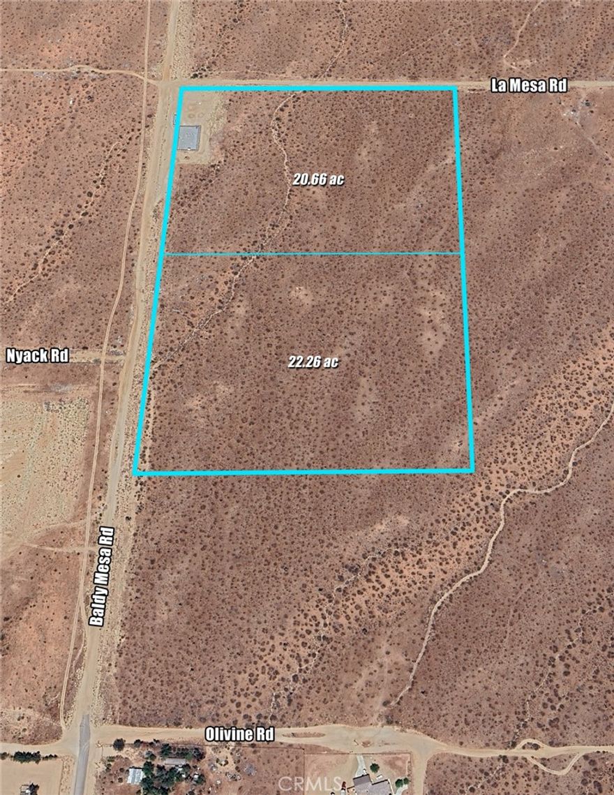 42.92 ac Commercial & Multi-Family Land in the Path of Development. In this area of West Victorville, KB Home has broke ground on a 40 ac Tract (135 lots) at Monte Vista Rd & Luna Rd, Pacific Communities has almost completed their Model Homes at Monte Vista Rd and Dos Palmas Rd (185 lots), and Richmond American has broke ground at Olivine & Mesa View (122 lots). Current projects are the first movement we have seen since 2008 in this area. Multiple projects also working on Tentative Maps. All great signs pointing towards the development of this area. The subject property is comprised of three different zones, C-2 Commercial (Estimated 15 ac), C-A Office Administrative (Estimated 5 ac), and R-3 Multi-Family (Estimated 20 ac). A General Plan update from 2023 adjusted Land Use to Commercial (20 ac Estimate) and Medium Density Residential ((12-20 units/ac)(20 ac Estimate)). So Cal Gas has an easement approximately 130ft x 90ft near the corner of Baldy Mesa Rd and La Mesa Rd. Parkview Specific Plan (owned by the Lewis Group who paid $110,000/ac), is located directed North and has plans for 715 homes, a 10 ac park, an 11 ac commercial center and a 12 ac school site. Great opportunity to acquire land in West Victorville before development eventually takes off.