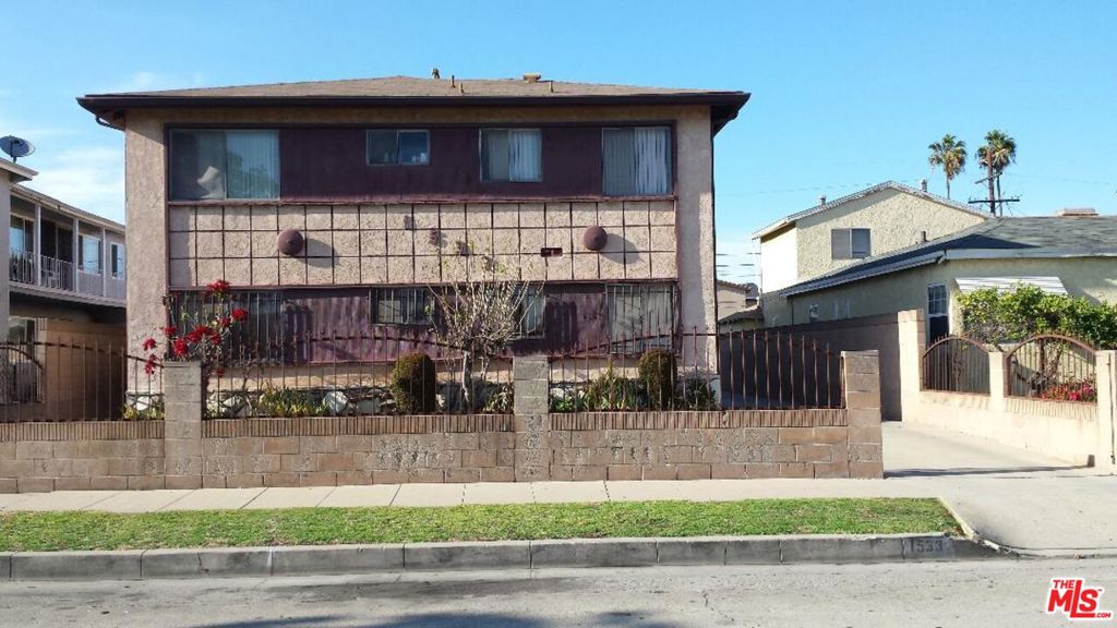 Welcome to 1533 W. 85th Street, an exceptional two-story, 6-unit multifamily building nested in the vibrant heart of LA. This property offers two(2) bedrooms/1 bath, three (1) bedrooms/1 bath units and a single/1 bath totaling approx. 3,644 sq ft of rentable space on a 6,733 sq ft. lot with 5 car garages, and a covered car space. as well as an on-site laundry facility. Each of these units is spacious and all with substantial upside potential. The property is conveniently located in close proximity to the renowned Sport and Entertainment Center. Sofi Stadium, and upcoming Los Angeles Clipper's Stadium, etc., and easy access to major freeways and transportation. The building is 100% occupied and no units will be delivered vacant. All good tenants who pay on time, and would like to stay, if possible. Currently the monthly income is $9,493 including laundry income leaving a new owner/investor plenty of upside in rents upon turnover. The rents are calculated on scheduled income. Property is an As Is, Where Is sale, and seller gives no warranties expressed or implied.