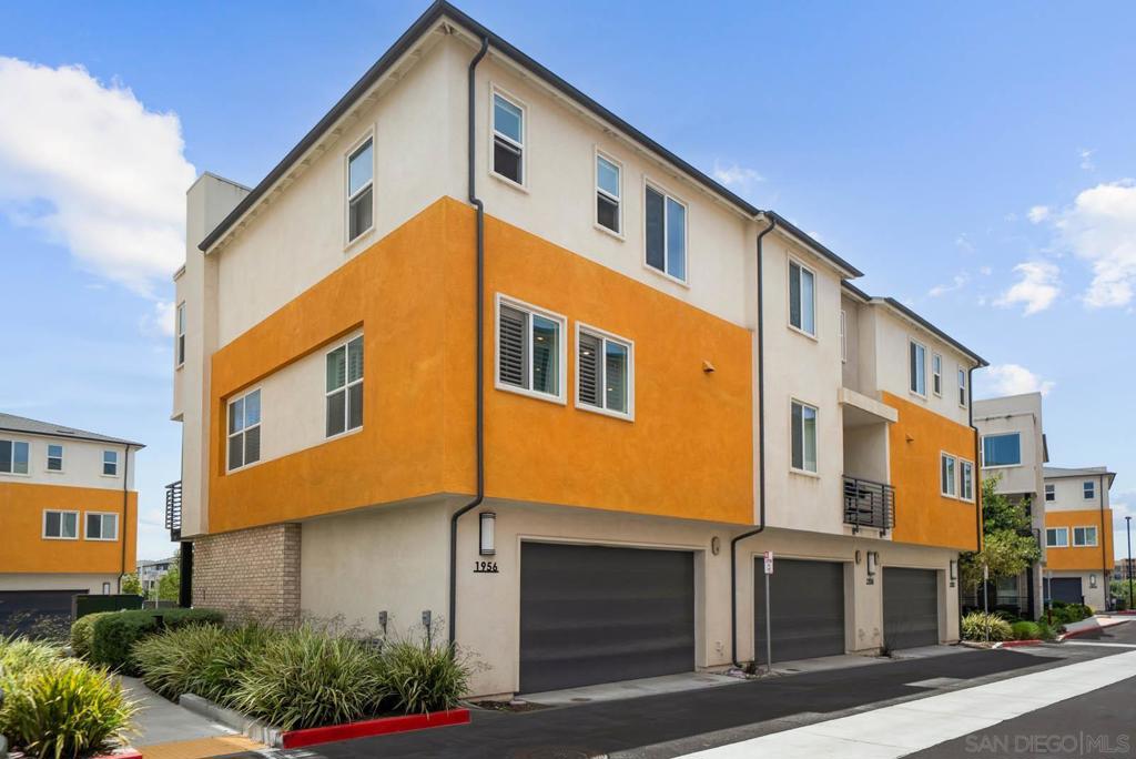 Experience modern living in the heart of Millenia! This dynamic community places you within easy reach of parks, promenades, shopping, dining, and everyday conveniences. Step inside this beautifully upgraded end unit rowhome featuring 4 bedrooms and 3.5 bathrooms—including a private first-floor bedroom and full bath, perfect for guests, in-laws, or a home office. Designed with both style and function in mind, the home boasts luxury vinyl plank flooring, custom fixtures, and a bright, open-concept floor plan. The sleek kitchen showcases white cabinetry, quartz counters, a spacious island, and stainless steel appliances, making it the true centerpiece of the home. The top floor includes three additional bedrooms, highlighted by a generous primary suite with walk-in closet and spa-like bath offering dual vanities and a soaking tub. Energy efficiency comes built-in with solar, while an attached 2-car garage and in-unit laundry add everyday convenience. Community amenities include a sparkling pool, relaxing spa, and multiple play areas. All of this just across from Otay Ranch Town Center, with nearby trails, Otay Lake, and exciting new dining options like Common Theory Public House and Sura Korean BBQ just minutes away. Don’t miss your chance to own in one of Otay Ranch’s most vibrant neighborhoods!