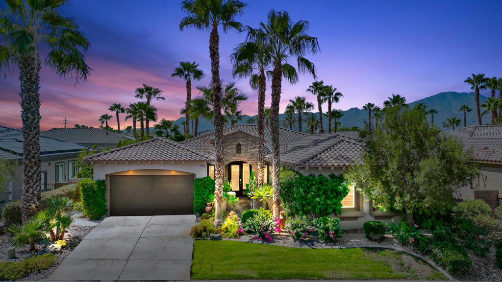 Every home tells a story, and this one begins in the coveted private gated community of Rancho Santana in South La Quinta. Sits next to The Madison Club, polo and equestrian facilities, within minutes of world-class golf, entertainment venues and of course the charm of Old Town La Quinta. This home offers both lifestyle and location. Turnkey furnished, per inventory list, and move-in ready, 81939 Seabiscuit is your invitation to elevated desert living. This beautifully appointed Plan 4Y residence offers 5 bedrooms, 5 bathrooms, and over 3,226 sq. ft. of living space, including a private attached casita and a separate den with custom built-ins--ideal for a home office, media room, or quiet retreat. The home is highly upgraded with stack stone fireplace, built-in entertainment center in the family room, and a finished garage with epoxy flooring. The thoughtful layout includes a spacious formal living room, family room, and a gourmet kitchen with center island. The primary suite is thoughtfully separated from the guest bedrooms, offering a serene retreat with added privacy. Step outside to your south-facing backyard oasis, designed to embrace desert living at its finest. A sparkling pool and spa, built-in BBQ and bar area with generous seating, a covered patio, and soothing water features create the perfect setting for entertaining or simply relaxing under the desert sun.