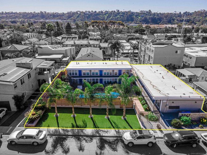 We are pleased to present THE PALMS, a 12-unit multifamily investment in San Diego’s desirable Linda Vista neighborhood, directly across from the University of San Diego (USD). Built in 1962 and extensively renovated in 2017, the property blends modern upgrades with mid-century charm. Situated on a 9,984 SF lot, it features ten (10) one-bed/one-bath units and two (2) studios, totaling ~6,350 rentable SF. Each unit is separately metered for gas and electricity, ensuring cost-efficient operations.  Highlights: Fully renovated interiors with granite countertops, new cabinetry, stainless steel appliances, luxury vinyl plank flooring, updated baths, lighting, and fresh paint. One unit has in-unit laundry; new plumbing on the first floor of Building 1. Exterior upgrades include dual-pane windows, new roof (2017), fresh paint, enhanced pool and deck, new concrete, fencing, patio furniture, updated landscaping, controlled access, owner-operated laundry, and six (6) storage units for added income.  The Palms offers a walkable location with retail, dining, shopping, and recreation nearby. Steps from USD, with 9,041 enrolled in 2025, it is ideal for students and faculty. This is a fully renovated, stabilized asset with strong rental demand and low maintenance. Upside potential includes implementing RUBS for utility cost recovery and adjusting rents to market rates, enhancing NOI, cash flow, and ROI.